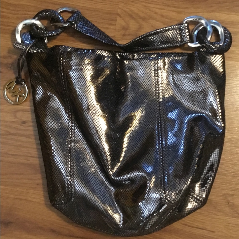 Michael Kors Black Shoulder Bag with Glossy Finish